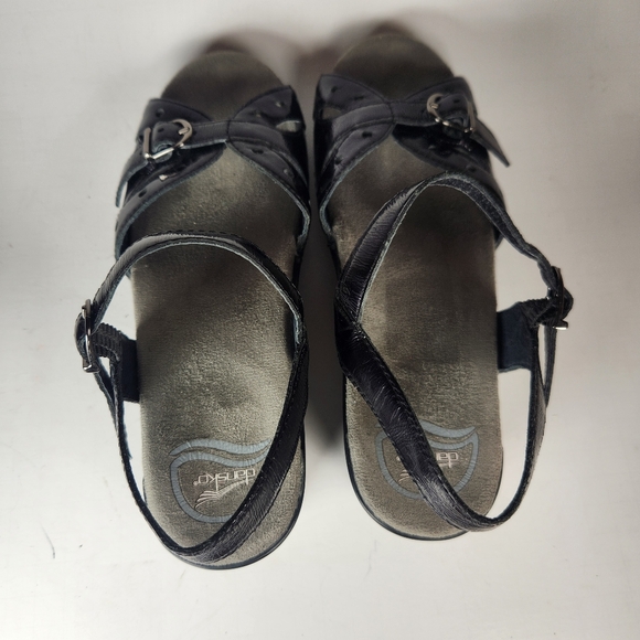 DANSKO Women's Sissie Sandal 38 / 7.5 Black Patent Leather Open Toe Strappy Shoe - Picture 7 of 11